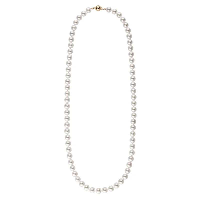 Grab Your Favorite Jewelry At The Lowest Prices 8.0-8.5 mm 24 Inch AA+ Bright White Silver Tone Akoya Pearl Necklace