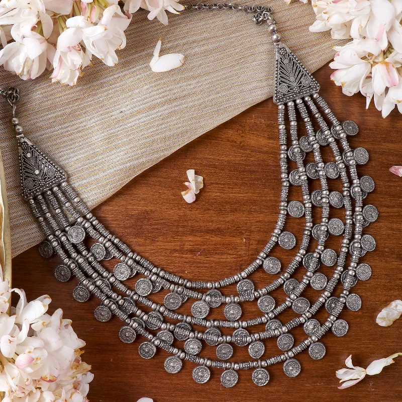Huge Savings On Timeless Jewelry Collections Teejh Ksheya Layered Silver Oxidised Necklace