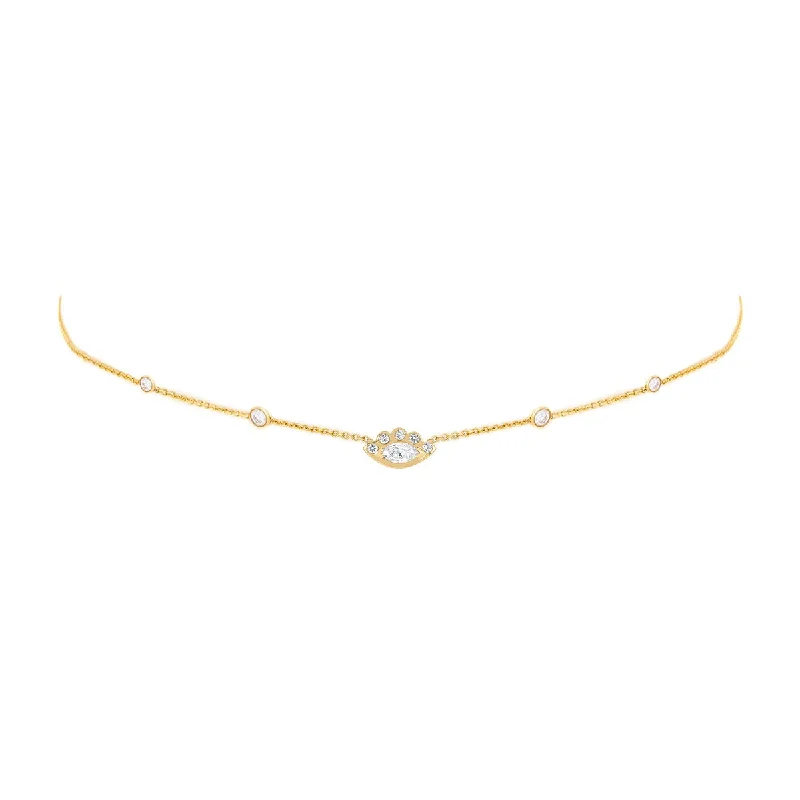 Premium Jewelry Now Available At Special Discounts 5 Diamond Orbit Bezel Choker with Angel Eye Diamond Center | Ready to Ship Premium Jewelry Now Available At Special Discounts 5 Diamond Orbit Bezel Choker with Angel Eye Diamond Center | Ready to Ship