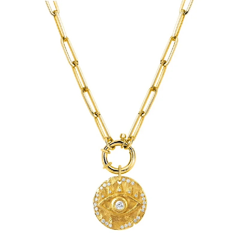 Dainty Floral Jewelry For Feminine Elegance Alchemy Link Charm Necklace with 18k Diamond Eye of Protection Coin Charm Dainty Floral Jewelry For Feminine Elegance Alchemy Link Charm Necklace with 18k Diamond Eye of Protection Coin Charm