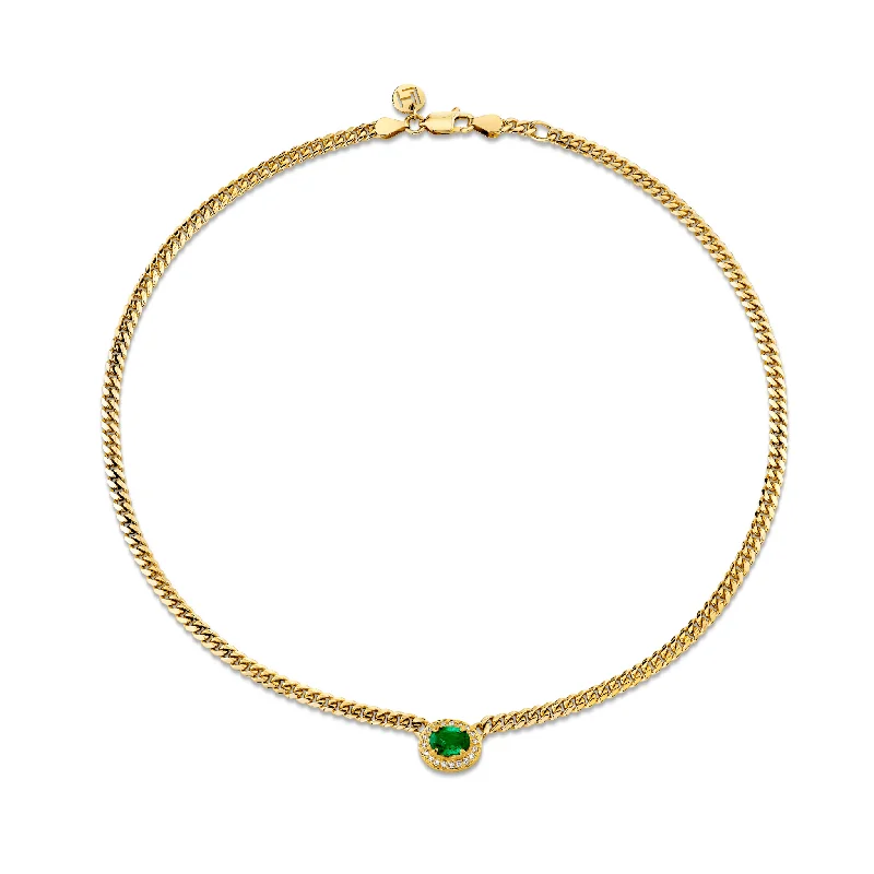 Fashion-Forward Jewelry At Incredible Prices Micro Queen Oval Emerald Full Pave Halo on Cuban Chain Fashion-Forward Jewelry At Incredible Prices Micro Queen Oval Emerald Full Pave Halo on Cuban Chain