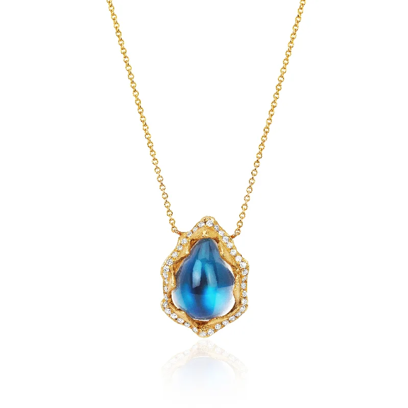 Must-Have Jewelry At Irresistible Discounts 18k Queen Water Drop Blue Sheen Moonstone Necklace with Full Pavé Halo Must-Have Jewelry At Irresistible Discounts 18k Queen Water Drop Blue Sheen Moonstone Necklace with Full Pavé Halo