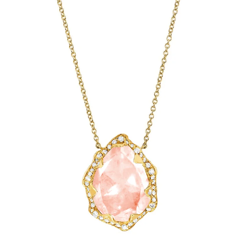 Accessorize For Less – Luxury Jewelry At Affordable Prices Queen Water Drop Morganite Necklace with Full Pavé Halo