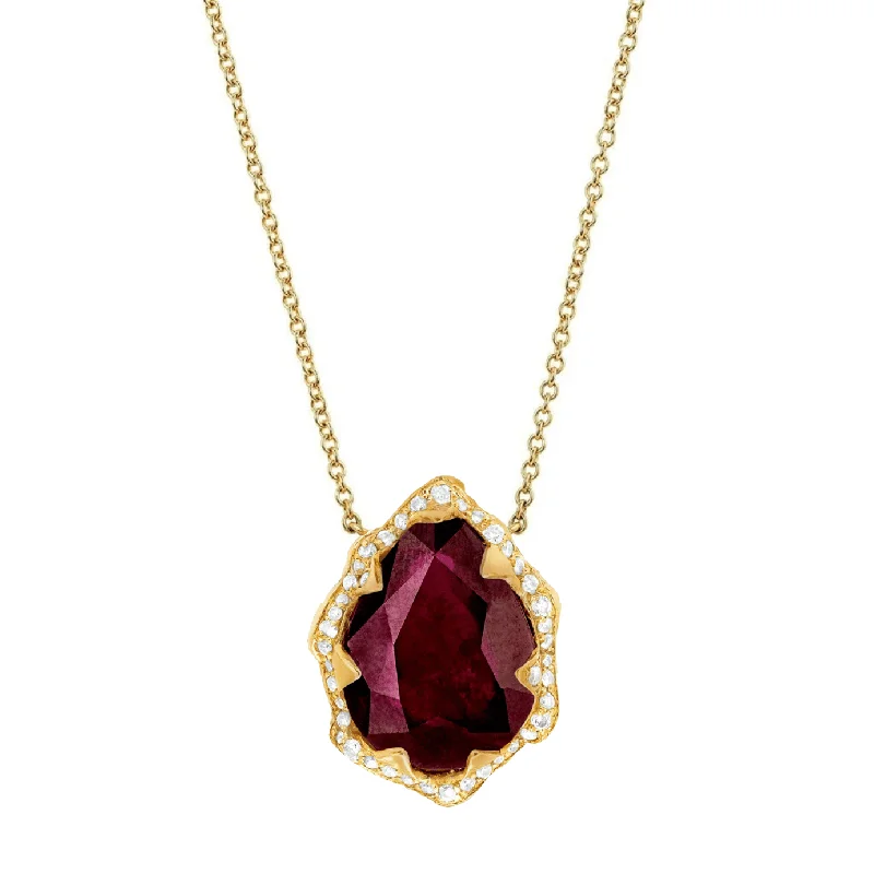 Sparkle For Less – Shop Our Limited-Time Jewelry Deals Queen Water Drop Ruby Necklace with Full Pavé Halo