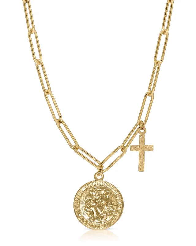 Exclusive Jewelry Offers – Sparkle For Less Saint Christopher with Cross Necklace