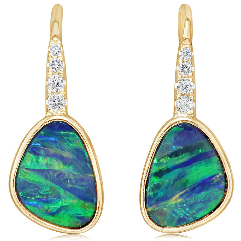 Shop Fine Jewelry With Amazing Deals 14K Yellow Gold Australian Opal Doublet/Diamond Earrings Shop Fine Jewelry With Amazing Deals 14K Yellow Gold Australian Opal Doublet/Diamond Earrings