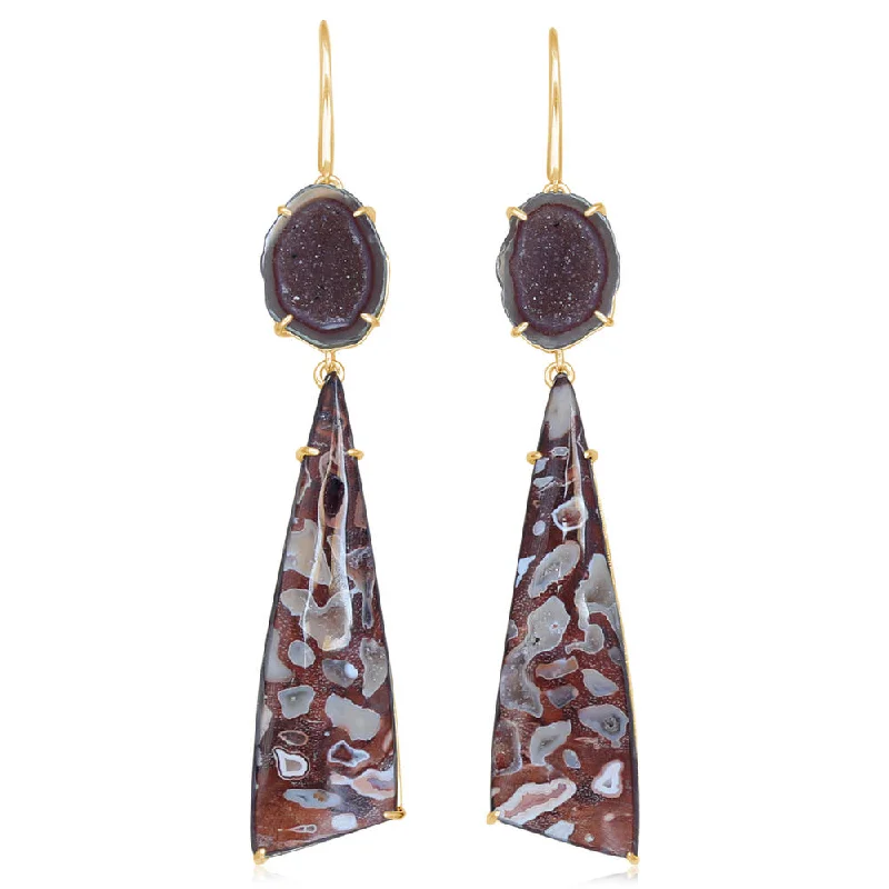 Big Discounts On Elegant Jewelry Collections 14K Yellow Gold Druzy Petrified Wood/Geode Earrings Big Discounts On Elegant Jewelry Collections 14K Yellow Gold Druzy Petrified Wood/Geode Earrings