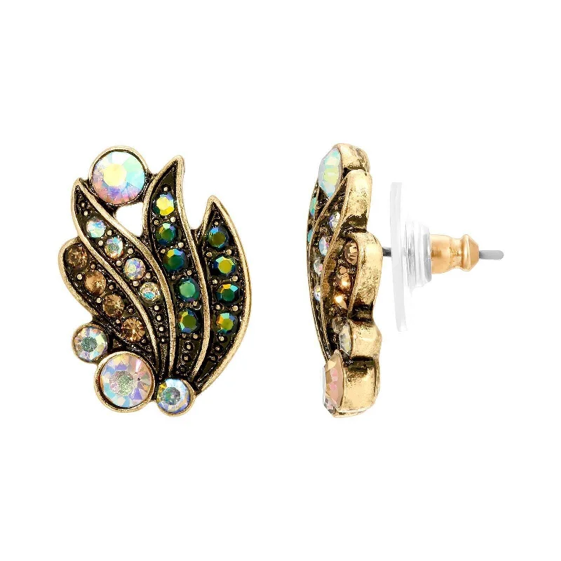 Affordable Glamour – Premium Jewelry For Less 1928 Jewelry Peacock Plumage Art Nouveau Style Multi AB Glass Stone Post Earrings Affordable Glamour – Premium Jewelry For Less 1928 Jewelry Peacock Plumage Art Nouveau Style Multi AB Glass Stone Post Earrings