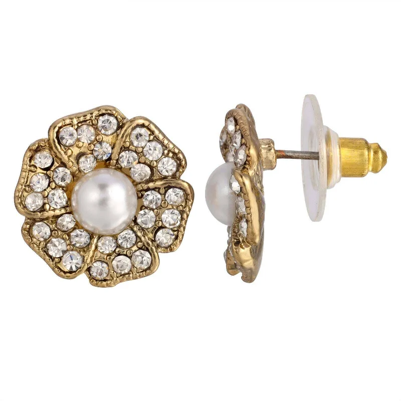 Elegant Jewelry At Unbeatable Offers – Shop Before It's Gone 1928 Jewelry Clear Crystal And Faux Pearl Flower Button Earrings Elegant Jewelry At Unbeatable Offers – Shop Before It's Gone 1928 Jewelry Clear Crystal And Faux Pearl Flower Button Earrings