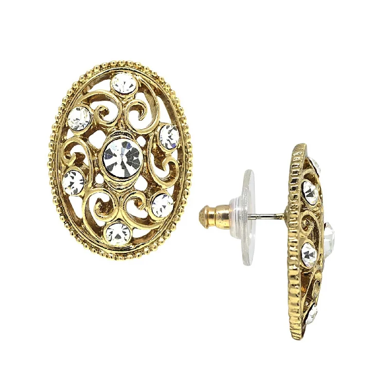 Dainty And Elegant Jewelry Now At Reduced Prices 1928 Jewelry Golden Glitz Crystal Filigree Oval Button Earrings Dainty And Elegant Jewelry Now At Reduced Prices 1928 Jewelry Golden Glitz Crystal Filigree Oval Button Earrings