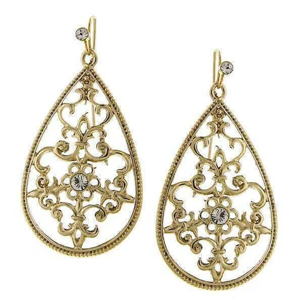 Chic And Stylish Jewelry At Discounted Prices 1928 Jewelry Golden Glitz Teardrop Crystal Filigree Drop Earrings Chic And Stylish Jewelry At Discounted Prices 1928 Jewelry Golden Glitz Teardrop Crystal Filigree Drop Earrings