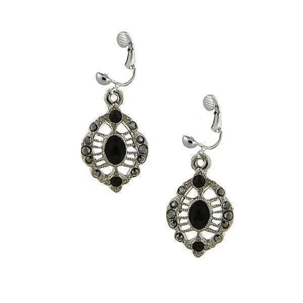 Best Jewelry Deals – Premium Quality At Exclusive Discounts 1928 Jewelry Jet Black Enamel Hematite Stone Accent Clip On Earrings