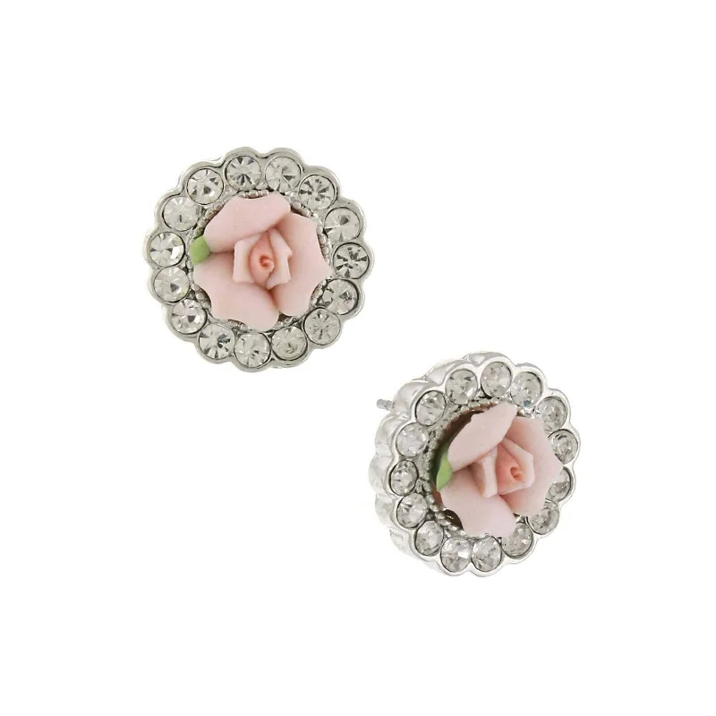 Limited-Time Offer On Elegant Jewelry Pieces 1928 Jewelry Pink Porcelain Rose Crystal Accent Post Earrings Limited-Time Offer On Elegant Jewelry Pieces 1928 Jewelry Pink Porcelain Rose Crystal Accent Post Earrings
