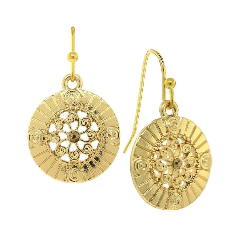 Premium Jewelry Now Available At Special Discounts 1928 Jewelry Round Disk Swirly Filigree Crystal Drop Earrings Premium Jewelry Now Available At Special Discounts 1928 Jewelry Round Disk Swirly Filigree Crystal Drop Earrings