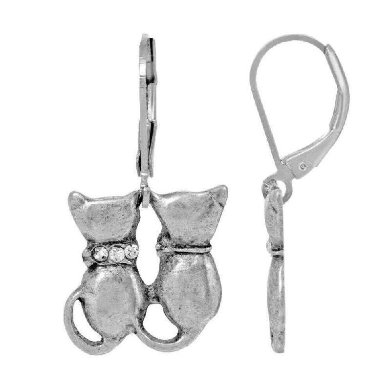 Dainty Floral Jewelry For Feminine Elegance 1928 Jewelry Crystal Double Cat Lever Back Earrings Dainty Floral Jewelry For Feminine Elegance 1928 Jewelry Crystal Double Cat Lever Back Earrings