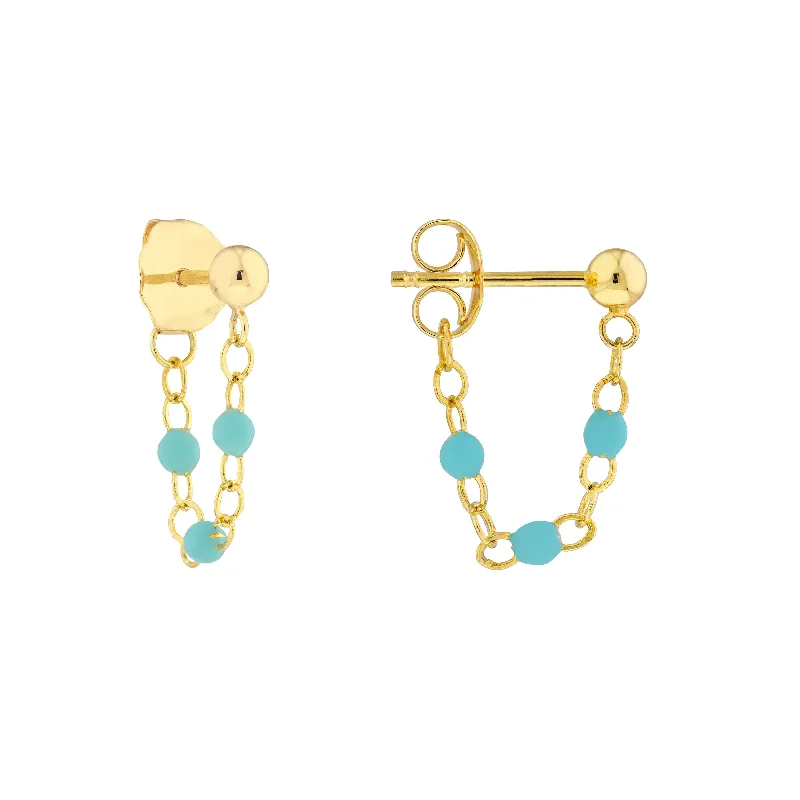 Personalized Engraved Jewelry For Meaningful Gifts 3 Beads Turq Enamel Front to Back Earrings Personalized Engraved Jewelry For Meaningful Gifts 3 Beads Turq Enamel Front to Back Earrings