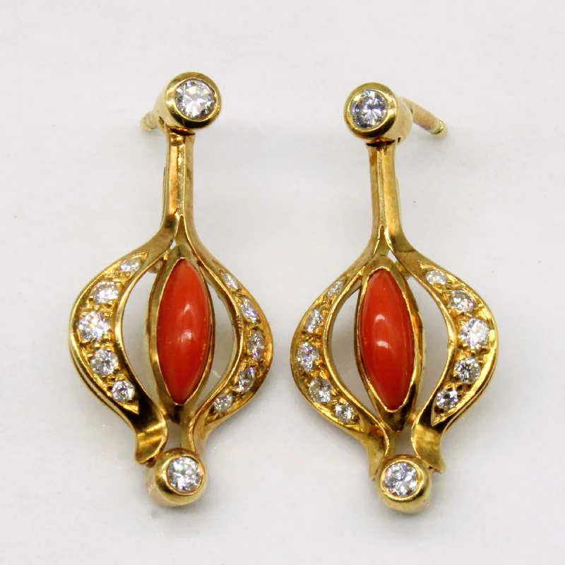 Grab Your Favorite Jewelry At The Lowest Prices 18k Coral & Diamond Earrings | 1.00ctw, 0.36ctw |