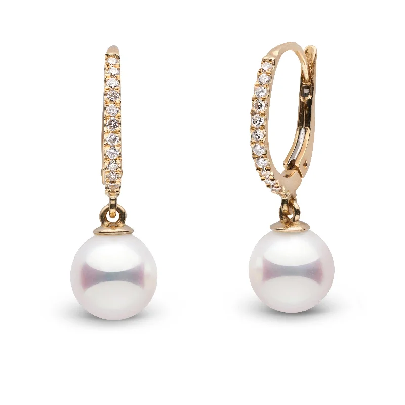 Trendy Minimalist Jewelry For Everyday Wear Eternal Collection 7.5-8.0 mm White Hanadama Pearl and Diamond Dangle Earrings