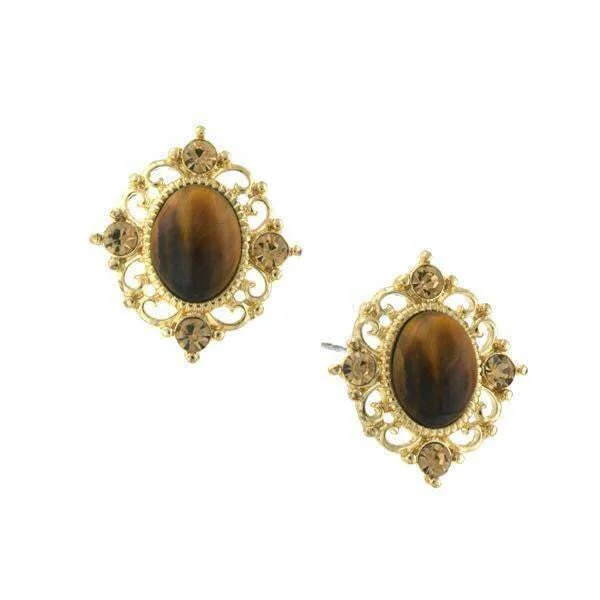 Waterproof Stainless Steel Jewelry For Lasting Beauty 1928 Jewelry Topaz Crystal And Topaz Cat Eye Button Earrings Waterproof Stainless Steel Jewelry For Lasting Beauty 1928 Jewelry Topaz Crystal And Topaz Cat Eye Button Earrings