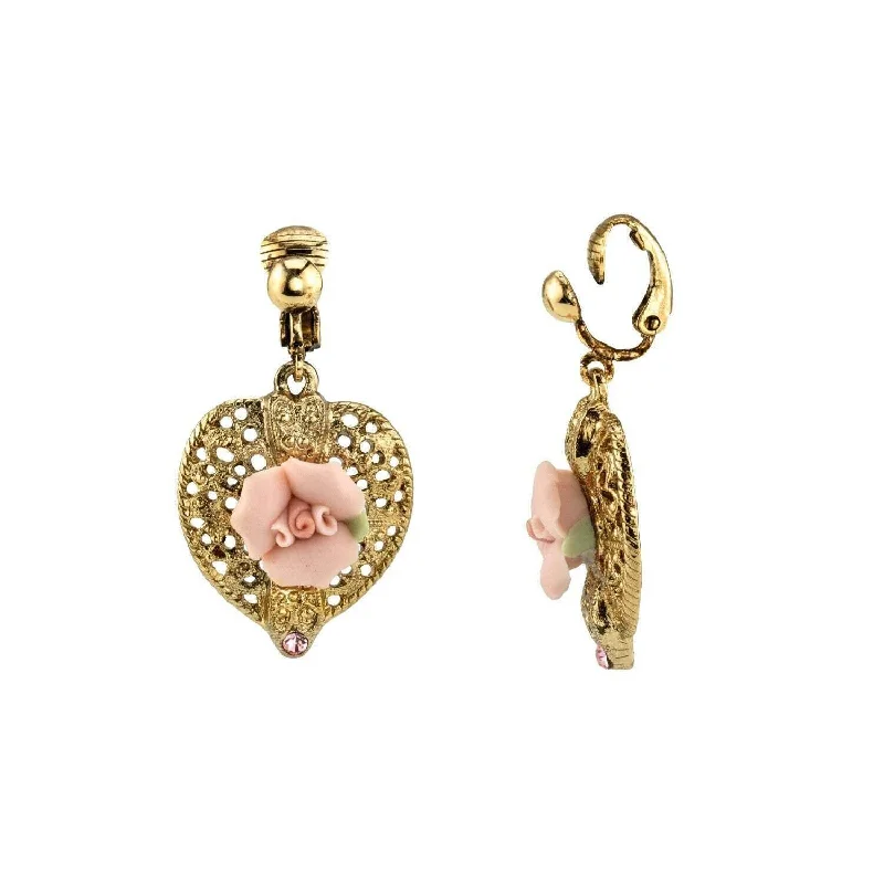 Special Deals On Handcrafted And Designer Jewelry 1928 Jewelry Porcelain Rose Filigree Heart Clip On Earrings Special Deals On Handcrafted And Designer Jewelry 1928 Jewelry Porcelain Rose Filigree Heart Clip On Earrings