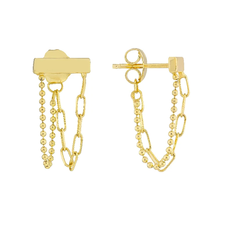 Handmade Pearl Jewelry For Timeless Elegance Paper Clip/Bead Chain Bar Front To Back Earrings Handmade Pearl Jewelry For Timeless Elegance Paper Clip/Bead Chain Bar Front To Back Earrings