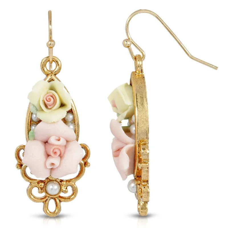 The Perfect Jewelry Piece At The Perfect Discount 1928 Jewelry Multicolor Porcelain Rose Faux Pearl Accent Wire Drop Earrings The Perfect Jewelry Piece At The Perfect Discount 1928 Jewelry Multicolor Porcelain Rose Faux Pearl Accent Wire Drop Earrings