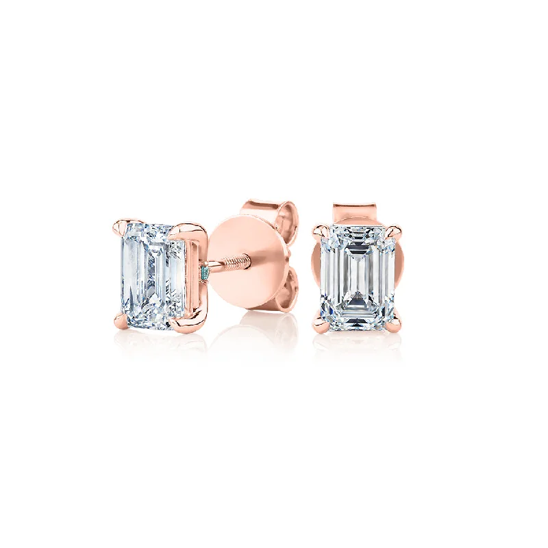 Jewelry Flash Sale – Stylish Designs At Unbeatable Rates Premium Certified Laboratory Created Diamond, 1.40 carat TW emerald cut stud earrings in 14 carat rose gold