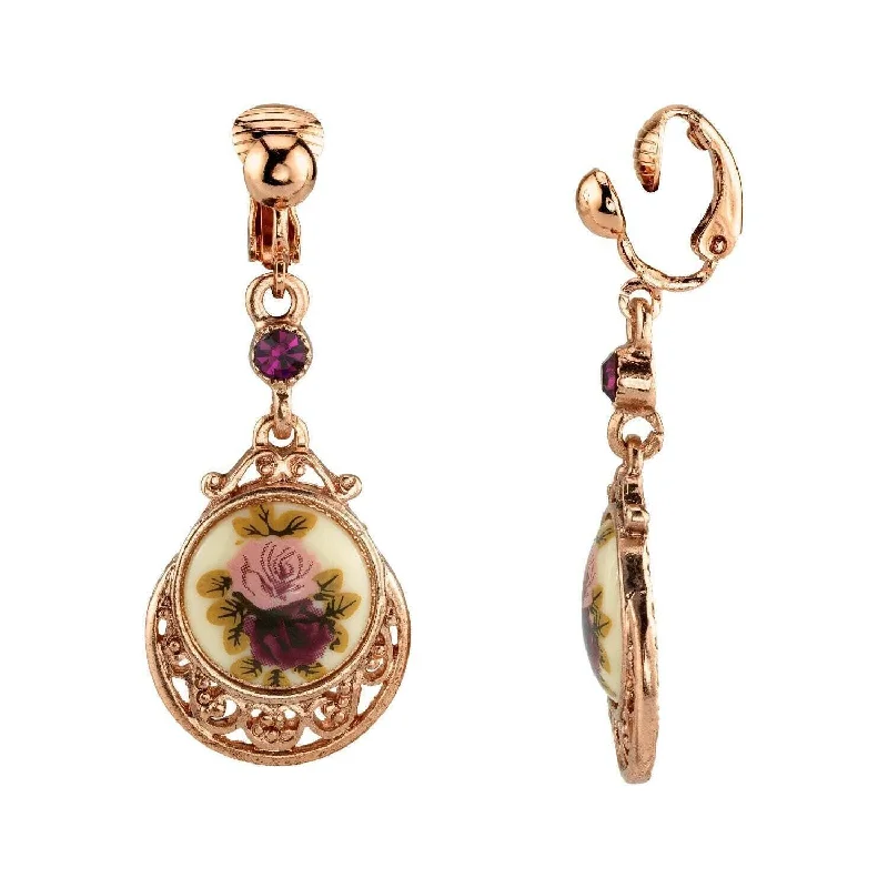 Limited-Time Jewelry Sale – Elegant Styles At Less 1928 Jewelry Manor House Rose Purple Crystal Flower Clip On Drop Earrings