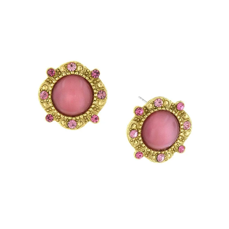 Clearance Sale On High-End Jewelry Collections 1928 Jewelry Pink Crystal & Moonstone Button Earrings Clearance Sale On High-End Jewelry Collections 1928 Jewelry Pink Crystal & Moonstone Button Earrings