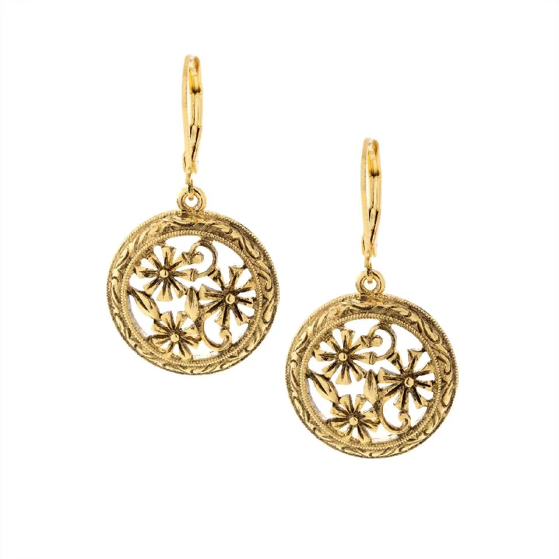 Customized Silver Jewelry For Unique Style 1928 Jewelry Round Floral Drop Earrings