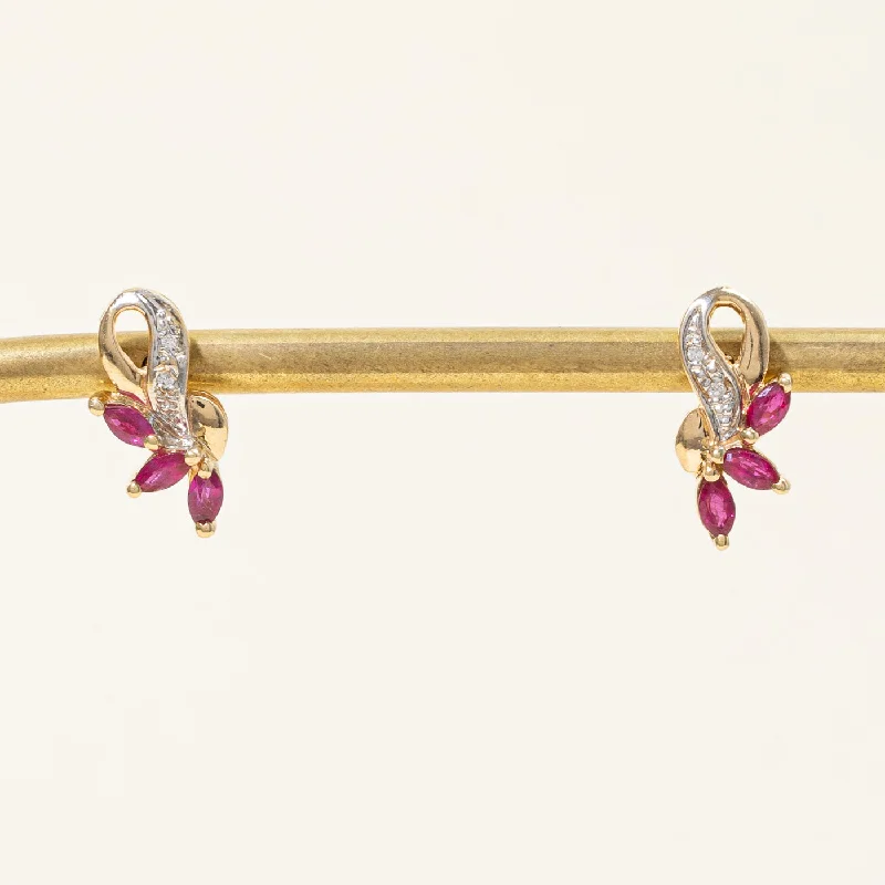 Dainty Floral Jewelry For Feminine Elegance Ruby & Diamond Earrings | 0.48ctw, 0.02ctw |