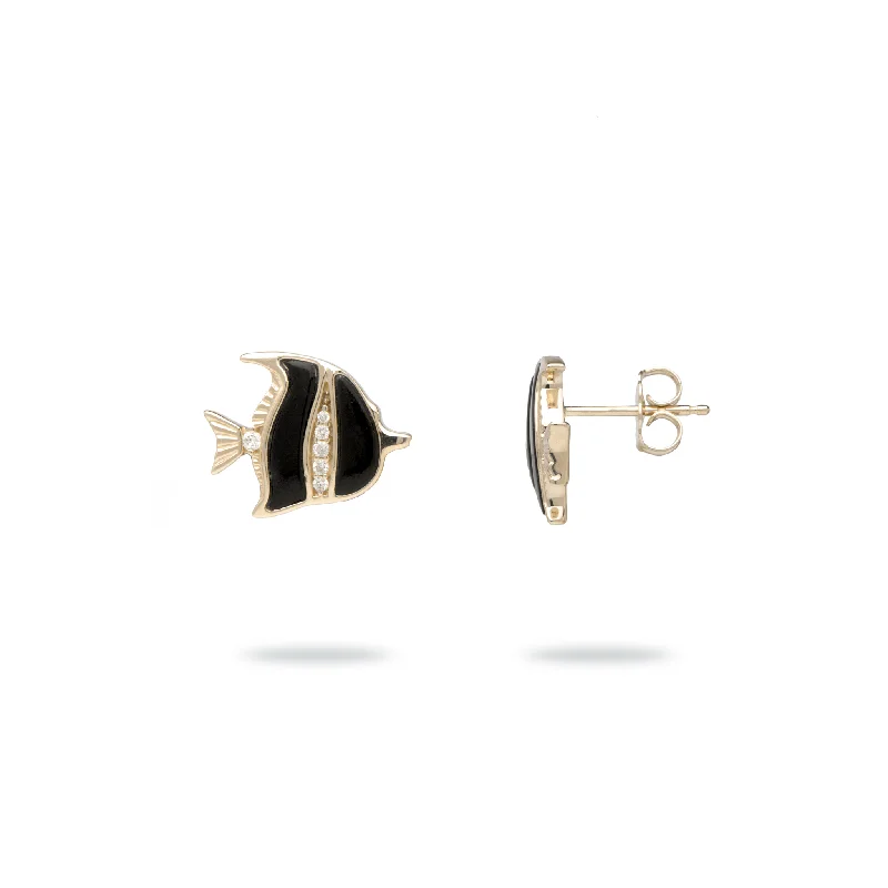 Flash Sale On Elegant Jewelry – Don't Miss Out Sealife Angelfish Black Coral Earrings in Gold with Diamonds - 12mm Flash Sale On Elegant Jewelry – Don't Miss Out Sealife Angelfish Black Coral Earrings in Gold with Diamonds - 12mm