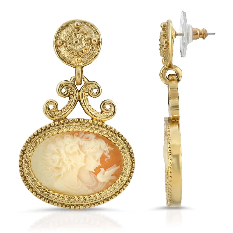 High-Quality Gemstone Jewelry For Special Occasions Antiquities Couture Carnelian Color Cameo Twin Muse And Bird Drop Earrings High-Quality Gemstone Jewelry For Special Occasions Antiquities Couture Carnelian Color Cameo Twin Muse And Bird Drop Earrings