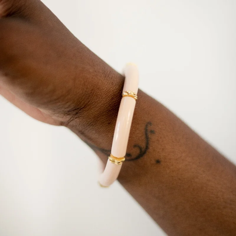 Final Call For Exquisite Jewelry At Reduced Rates Skinny Acrylic Bamboo Bracelet: Beige