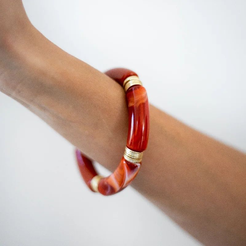 Limited-Time Offer On Premium Jewelry Collections Acrylic + Gold Bamboo Bracelet: Burnt Orange Limited-Time Offer On Premium Jewelry Collections Acrylic + Gold Bamboo Bracelet: Burnt Orange