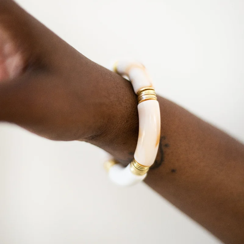 Luxury Meets Affordability – Jewelry Sale Live Now Acrylic + Gold Bamboo Bracelet: Cappuccino + White
