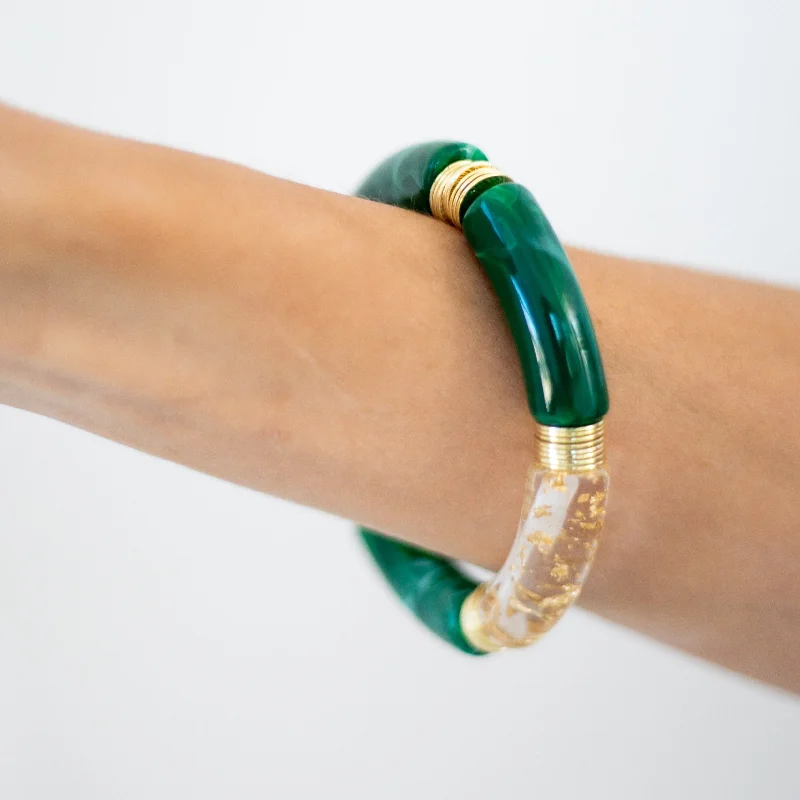 Personalized Engraved Jewelry For Meaningful Gifts Acrylic + Gold Bamboo Bracelet: Green + Gold Leaf Personalized Engraved Jewelry For Meaningful Gifts Acrylic + Gold Bamboo Bracelet: Green + Gold Leaf