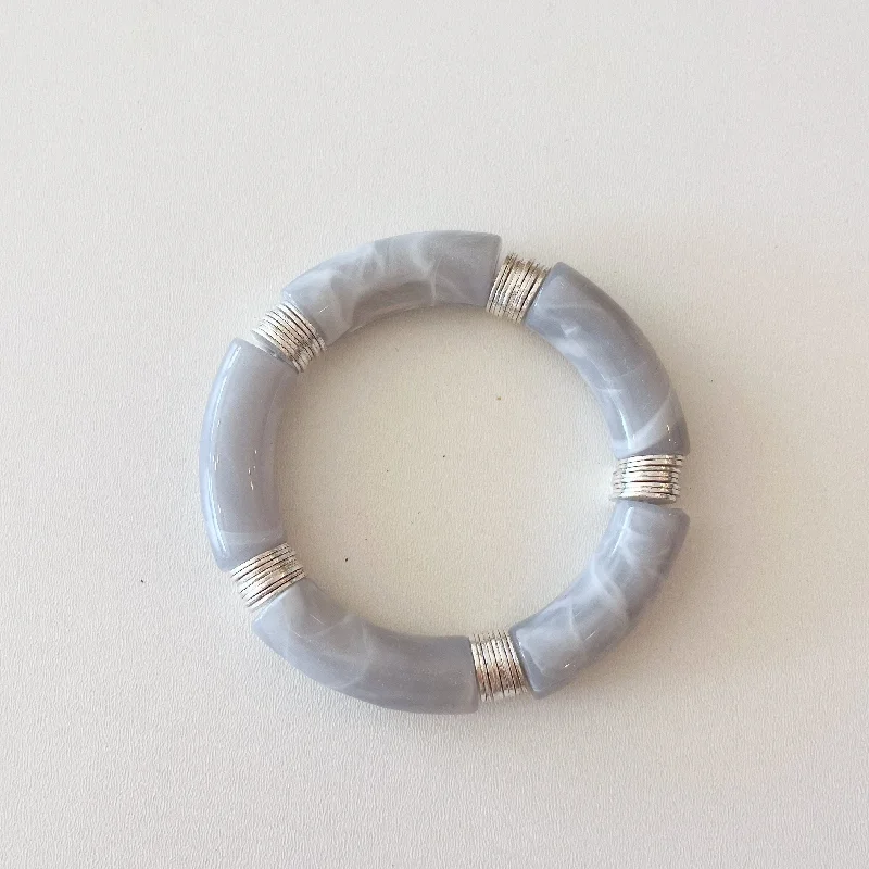 Affordable Glamour – Premium Jewelry At Special Prices Acrylic + Silver Bamboo Bracelet: Gray + Silver Affordable Glamour – Premium Jewelry At Special Prices Acrylic + Silver Bamboo Bracelet: Gray + Silver