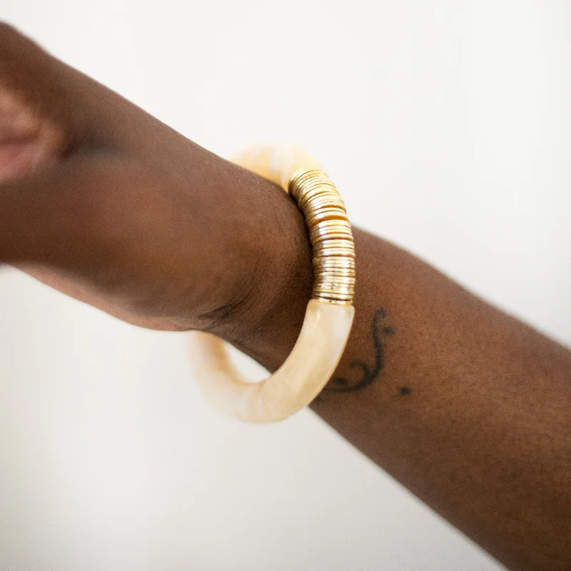 Affordable Glamour – Must-Have Jewelry At Special Rates Acrylic + Gold Bamboo Bracelet: Light Tortoise + Gold