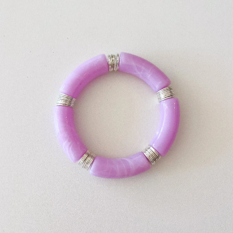Limited-Stock Jewelry Clearance – Grab Your Favorites Now Acrylic + Silver Bamboo Bracelet: Lilac Limited-Stock Jewelry Clearance – Grab Your Favorites Now Acrylic + Silver Bamboo Bracelet: Lilac