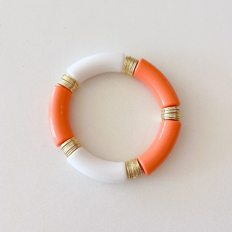 Seasonal Jewelry Deals – Elevate Your Style Acrylic + Gold Bamboo Bracelet: Peach + Bright White Seasonal Jewelry Deals – Elevate Your Style Acrylic + Gold Bamboo Bracelet: Peach + Bright White