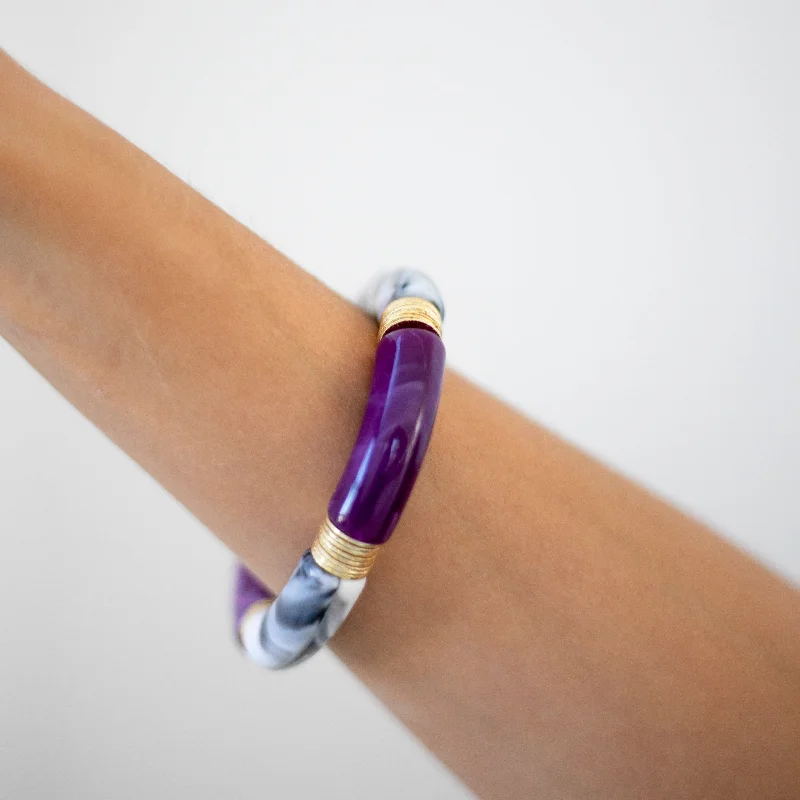 Elegant Rose Gold Jewelry For A Stylish Touch Acrylic + Gold Bamboo Bracelet: Violet + Marble Elegant Rose Gold Jewelry For A Stylish Touch Acrylic + Gold Bamboo Bracelet: Violet + Marble