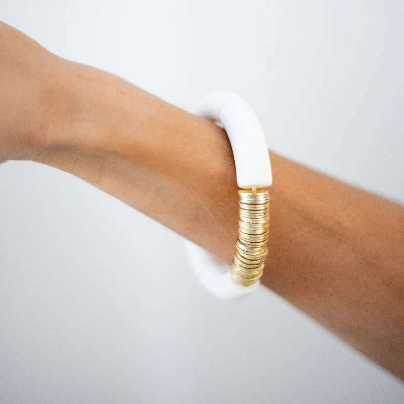 Limited-Time Jewelry Sale – Don't Miss Out On Dazzling Discounts Acrylic + Gold Bamboo Bracelet: White + Gold