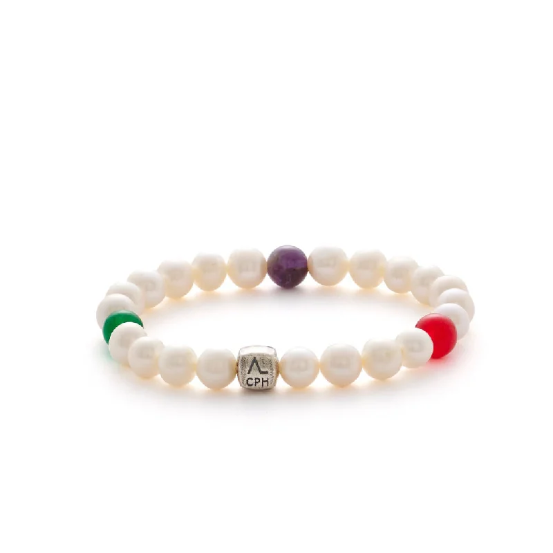 Chic And Stylish Jewelry At Exclusive Prices Davos (8mm) Silver Bracelet w. Pearls, Jade & Amethyst