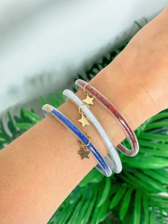 Exclusive Jewelry Sale – Grab Timeless Pieces Now Americana Glittery Star Charm Jelly Bangle Set Exclusive Jewelry Sale – Grab Timeless Pieces Now Americana Glittery Star Charm Jelly Bangle Set