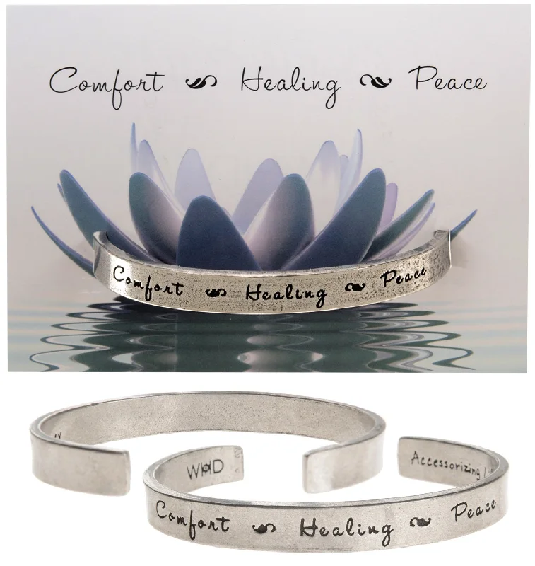 Premium Jewelry, Premium Discounts – Act Fast Comfort-Healing-Peace Quotable Cuff Bracelet Premium Jewelry, Premium Discounts – Act Fast Comfort-Healing-Peace Quotable Cuff Bracelet