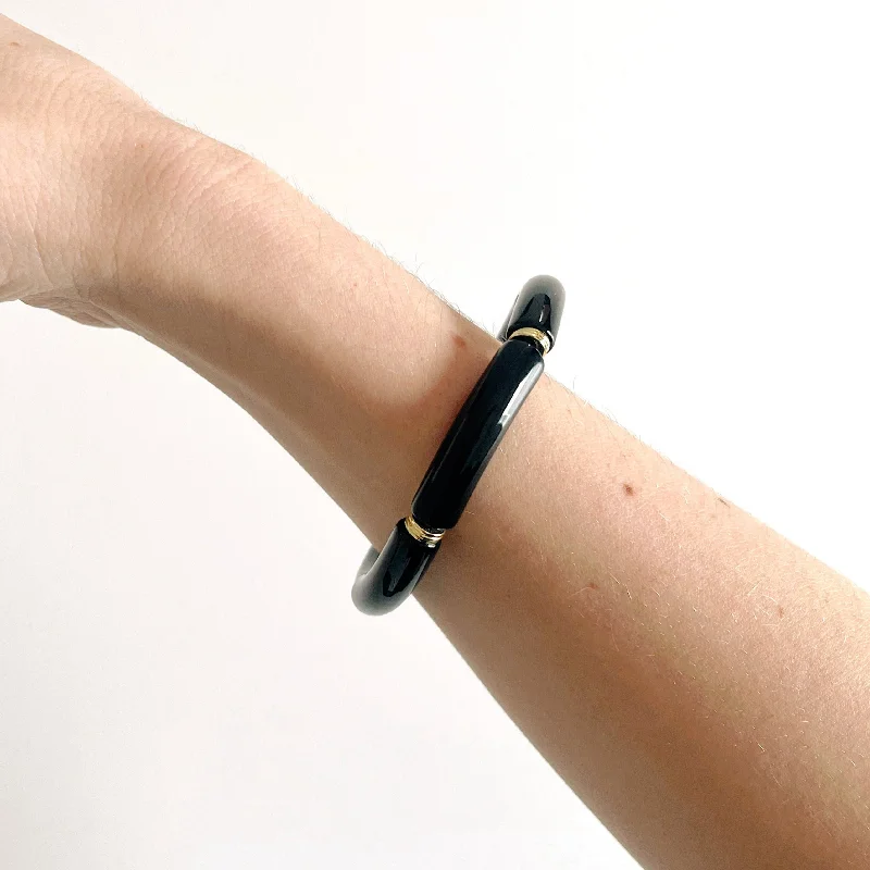 Elegant Necklaces And Bracelets At Limited-Time Offers Skinny Acrylic Bamboo Bracelet: Black