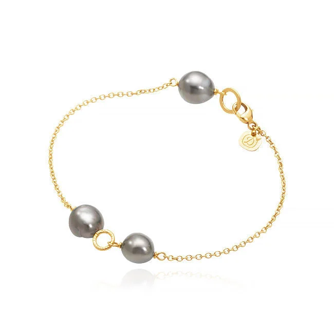 Seasonal Jewelry Deals – Elevate Your Style Piccolo 18K Gold Bracelet w. Grey Pearls