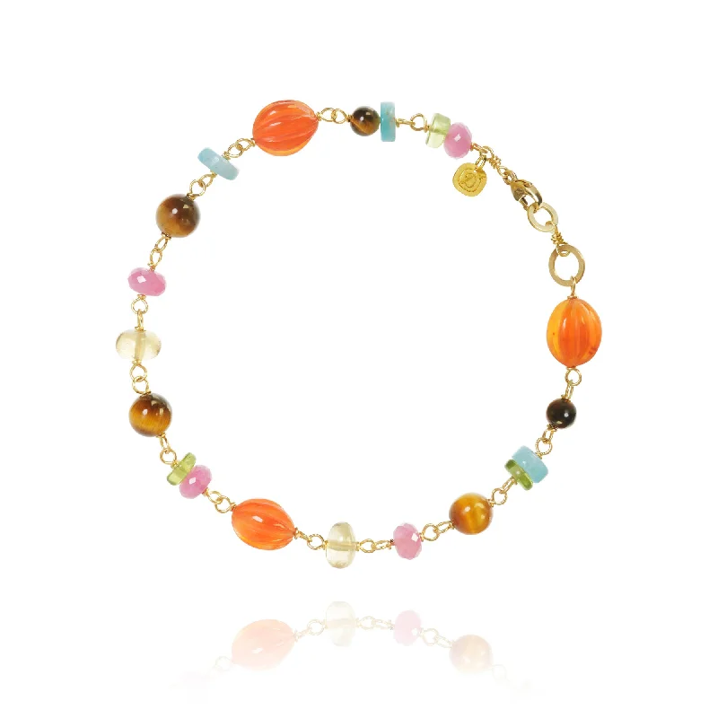 Elevate Your Jewelry Collection With Limited-Time Savings Piccolo Golden Dawn Limited Edition 18K Gold Bracelet w. Ruby, Peridot, Amazonite & Tiger's Eye