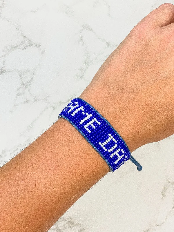 Romantic Heart-Shaped Jewelry For Special Gifts 'Game Day' Beaded Adjustable Bracelet - Blue & White Romantic Heart-Shaped Jewelry For Special Gifts 'Game Day' Beaded Adjustable Bracelet - Blue & White